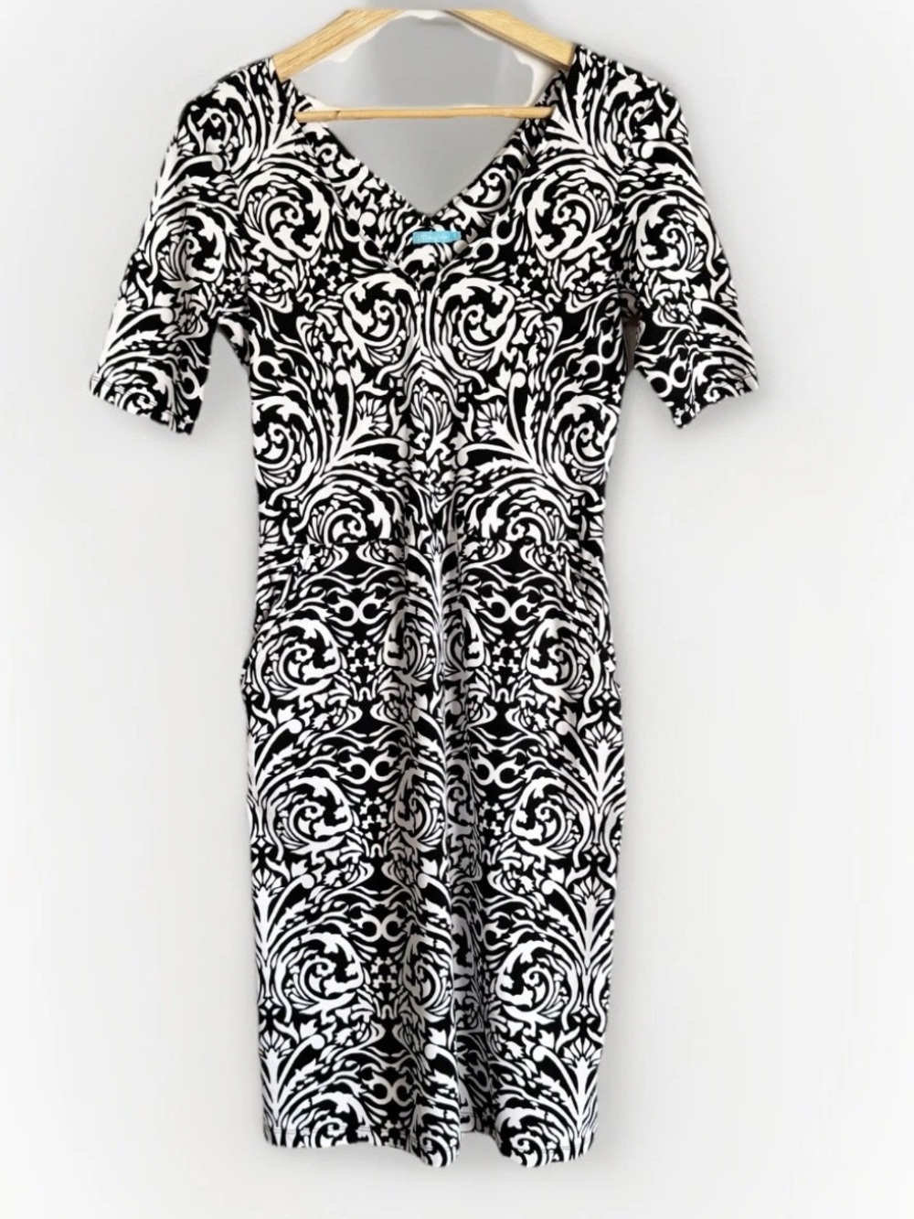 J. McLaughlin Black White Catalina Cloth Sheath Dress Women's Small Pockets